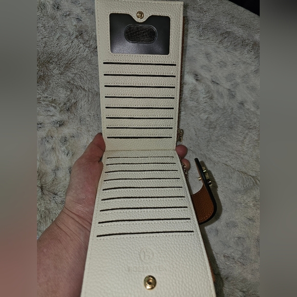 Bostanten Cream and Brown Women's Bifold Card Wallet with RFID Protection - Picture 2 of 10